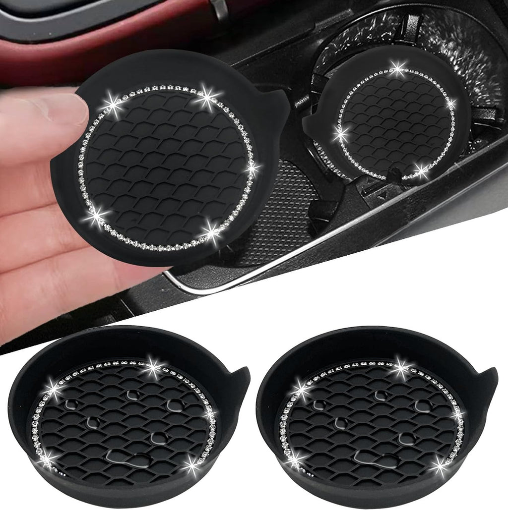 NBTEPEM 2pcs Bling Car Cup Holder Coaster, 2.75 inch Anti-Slip Shockproof Universal Fashion Car Coasters Insert Bling Crystal Rhinestone Automotive Interior Accessories for Women (2 pcs, Black)