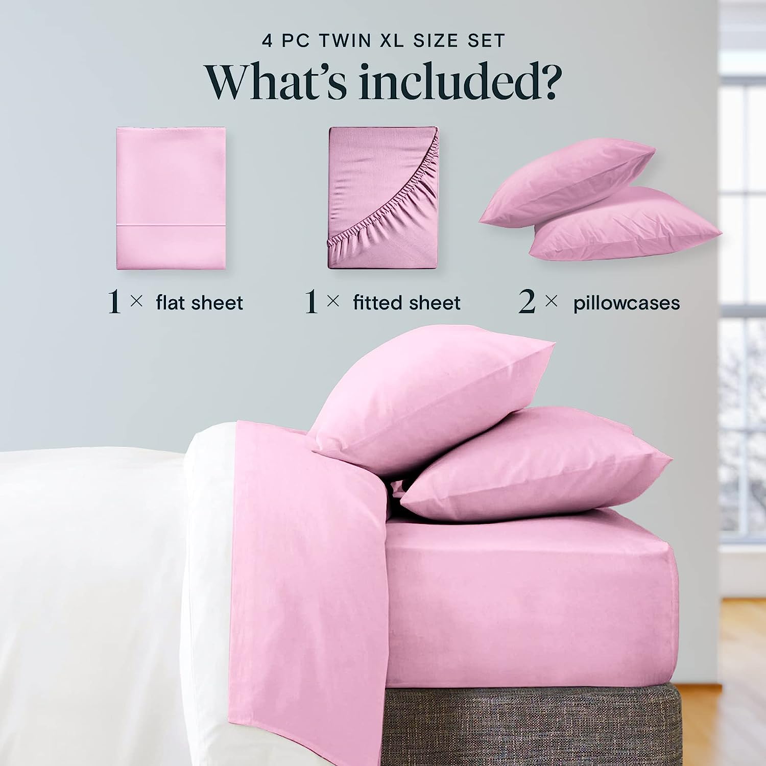 LuxClub Twin XL Sheets Set - Soft Twin Bed Sheets for Boys and Girls, 4 PC Deep Pockets 18" Eco Friendly Wrinkle Free Kids Fitted Sheets Machine Washable Hotel Bedding Silky Soft - Light Plum Twin XL
