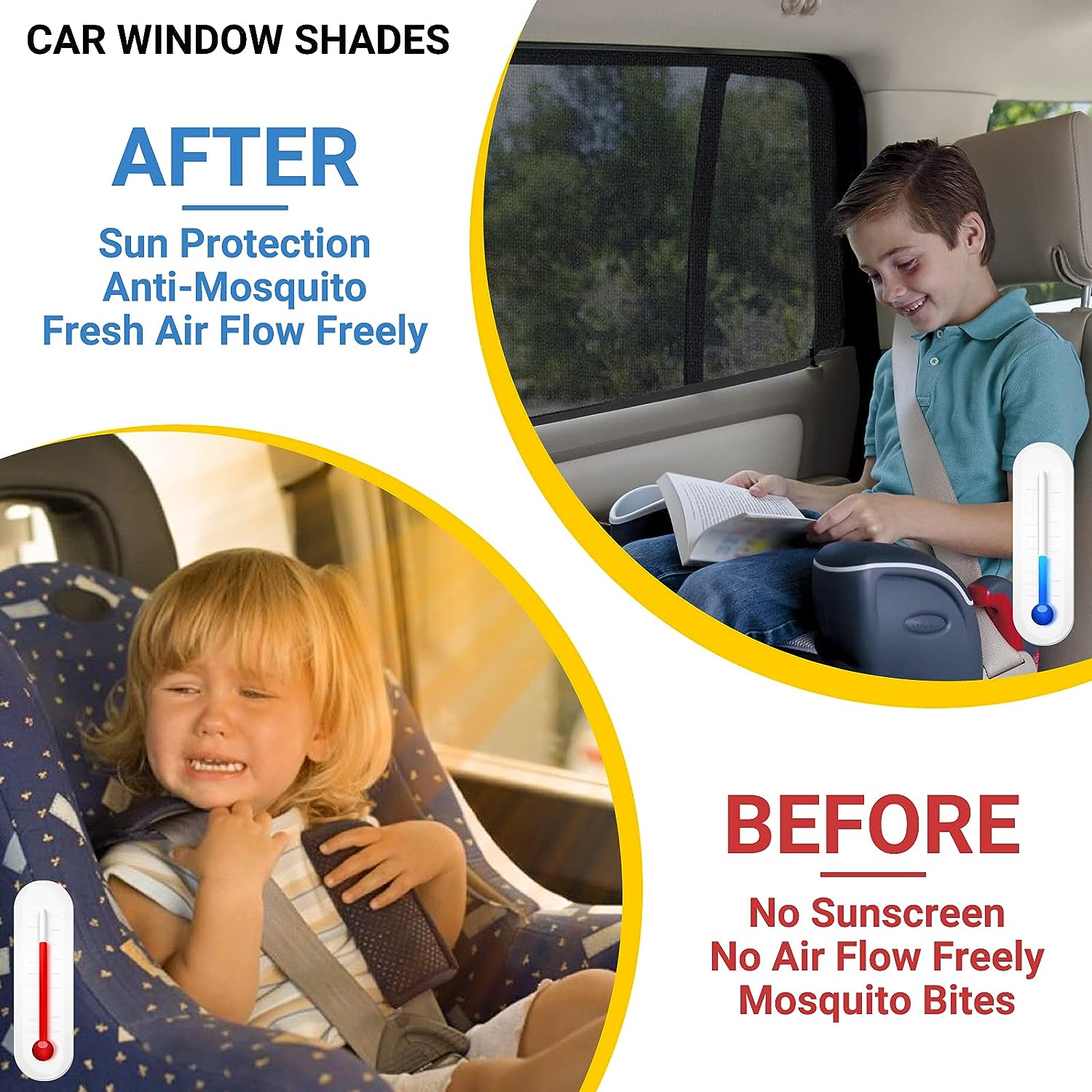 REACHTOP Car Window Shade for Baby, Car Window Screens, Sun Shade for Rear Window(2 Pack)