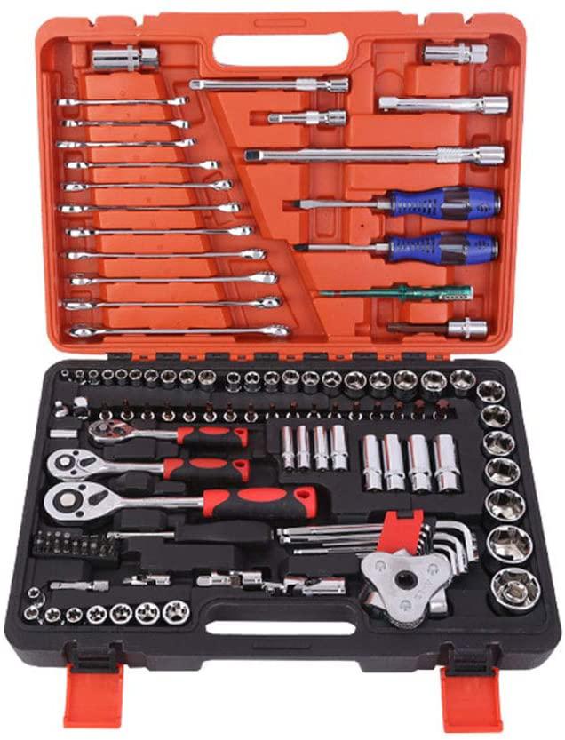 LIUDOU Socket Wrench Auto Repair Tool 121 Piece Mechanics Kit Box Combination PackaMixed Tool Set Hand Tool Kit with Plastic Toolbox StoraCase