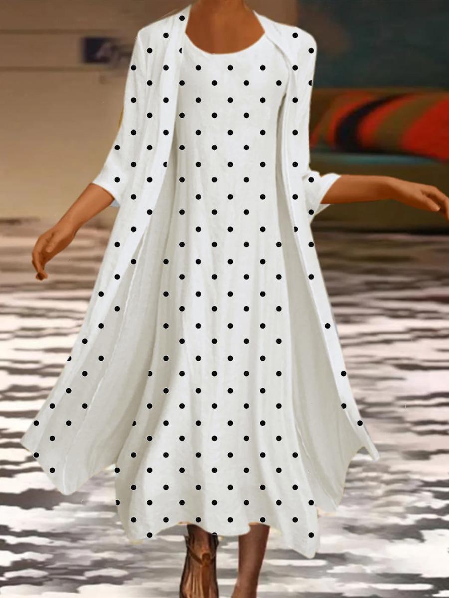 Ladies Round Neck Polka Dot Printing Fashion Maxi Dress