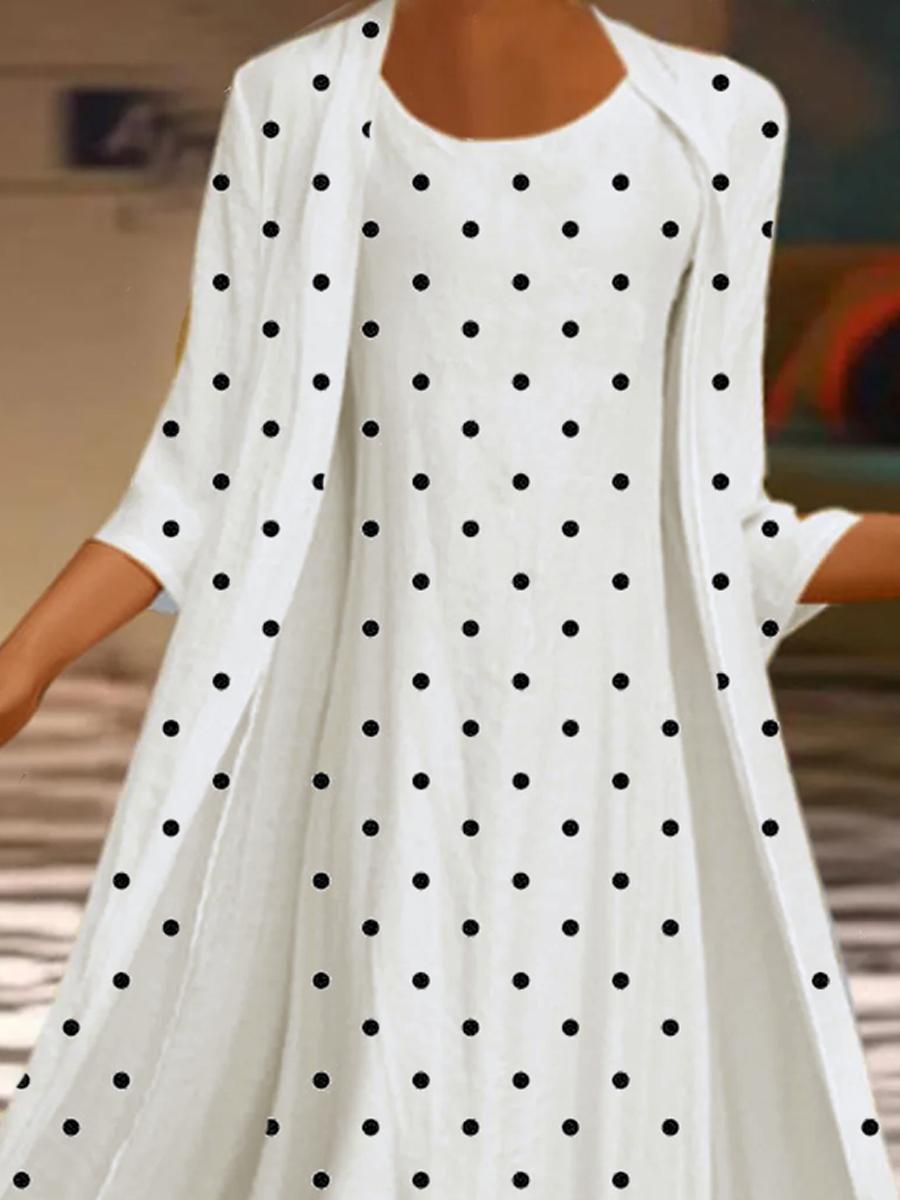 Ladies Round Neck Polka Dot Printing Fashion Maxi Dress