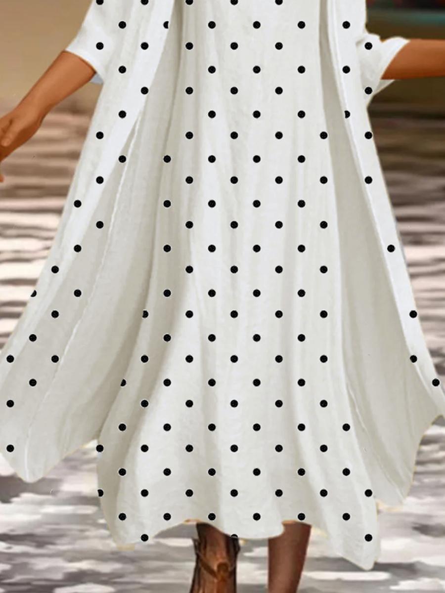 Ladies Round Neck Polka Dot Printing Fashion Maxi Dress