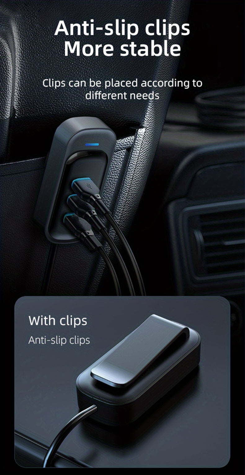 81W Fast Car CharThe Front And Rear Of The 6-port Expansion Car Are Charged Simultaneously 1 Type-C 2 USB 59.06inch Extension Cable Anti-slip Clamp