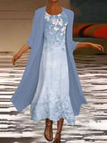 Round Neck Loose Casual Floral Print Suit Maxi Dress