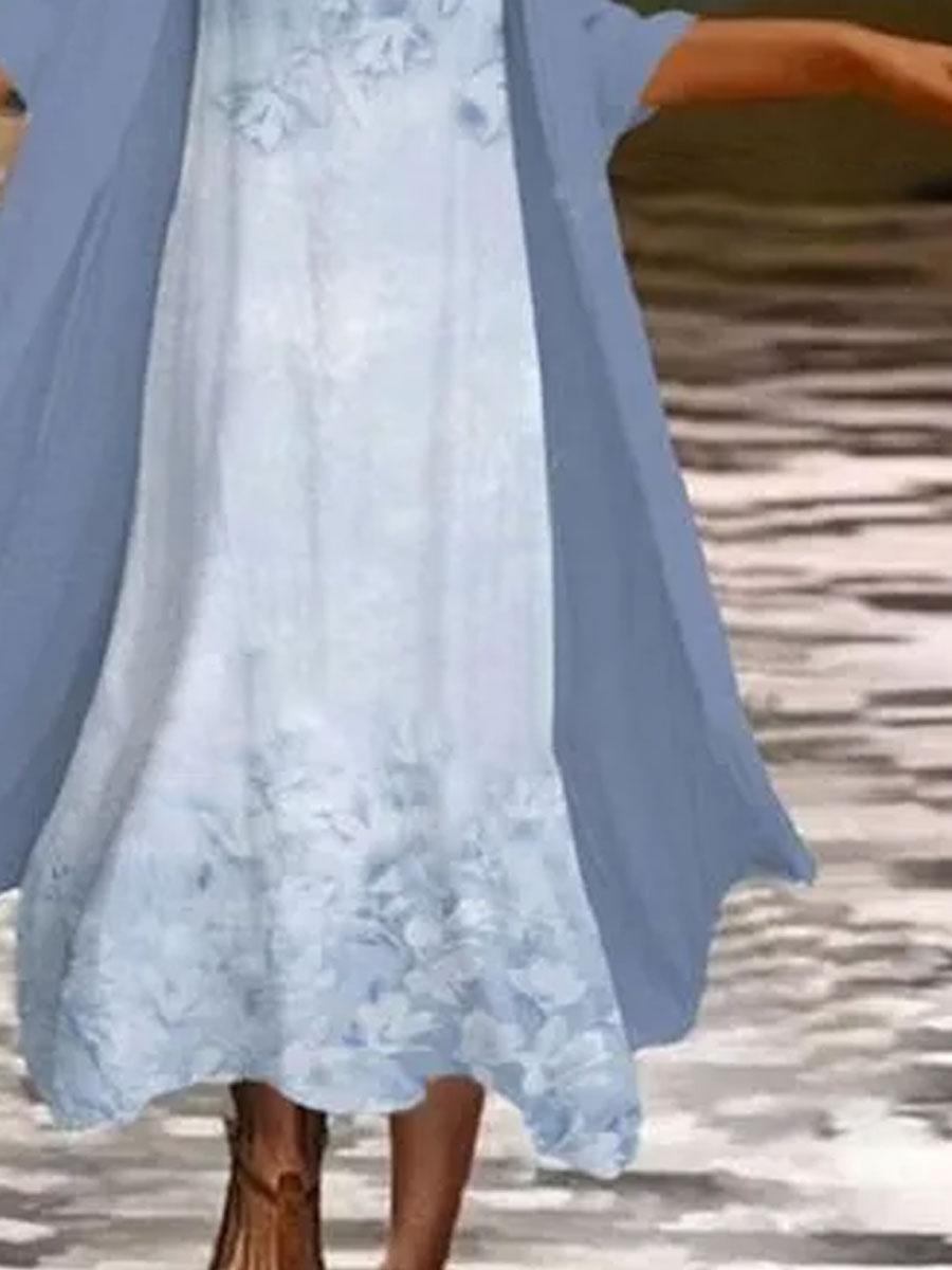 Round Neck Loose Casual Floral Print Suit Maxi Dress