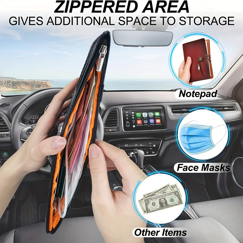 Car Sun Visor Organizer, Car Glasses Clip StoraPocket Sunglasses Holder With Zipper Pocket For Car, Truck, SUV Auto Interior Accessories