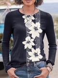Round Floral Print Loose Casual Long Sleeve T-shirt