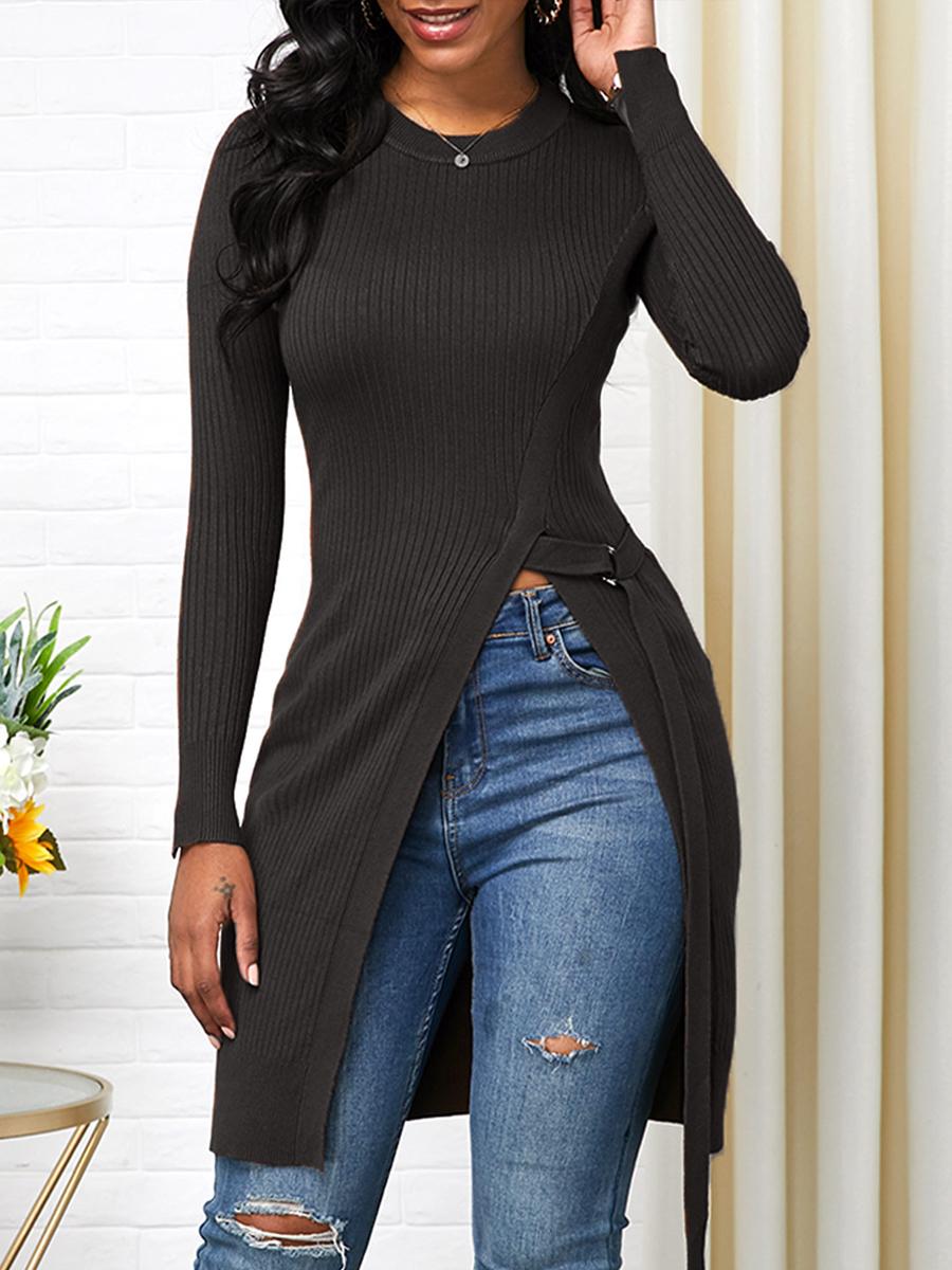 Round Neck Long Sleeve Solid Color T-shirt