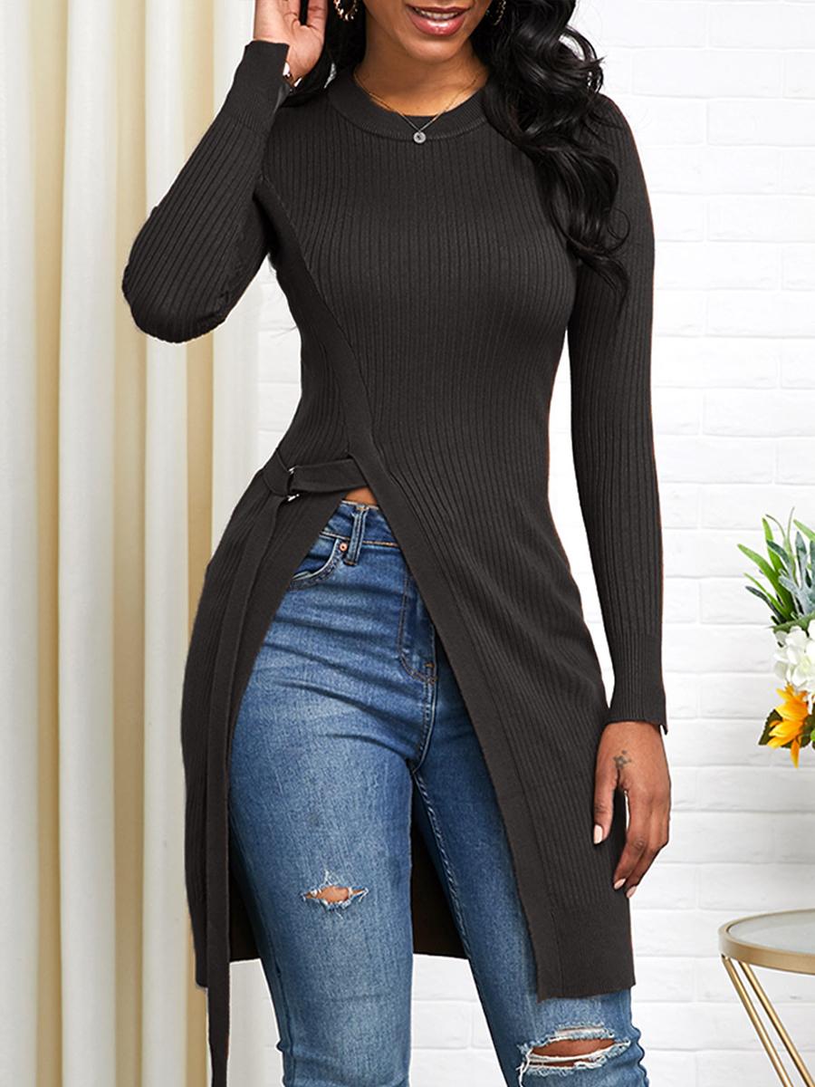Round Neck Long Sleeve Solid Color T-shirt