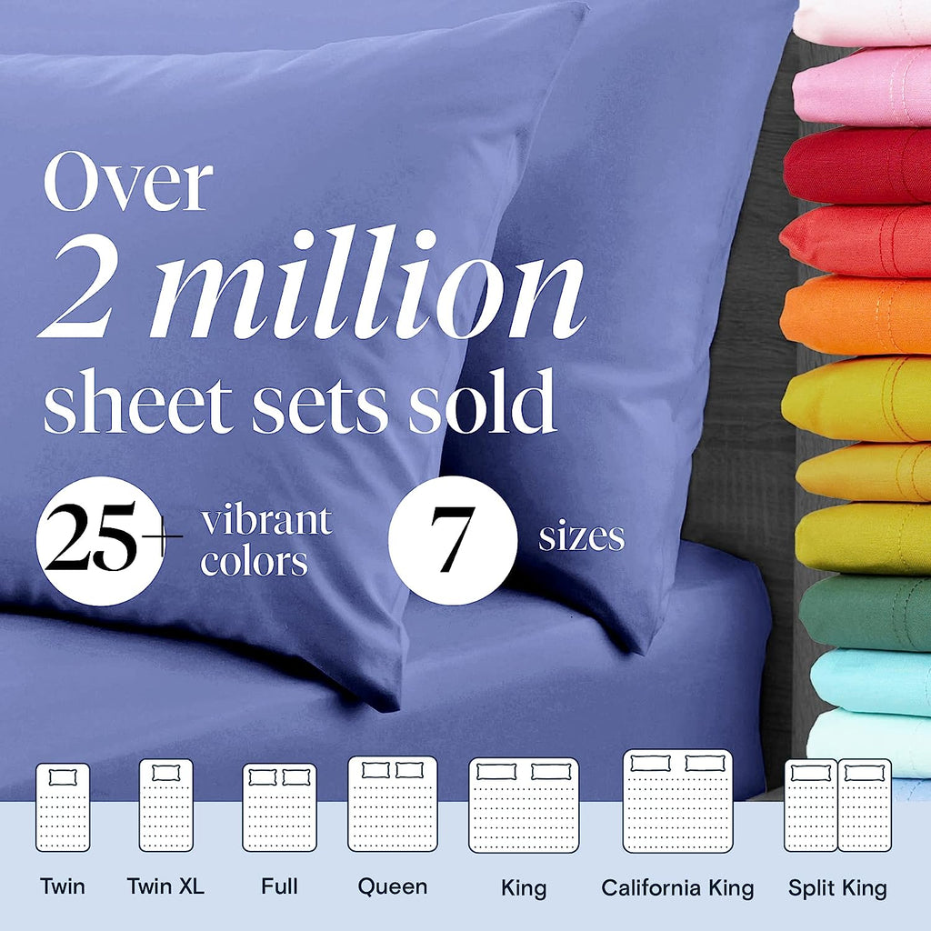 LuxClub 6 PC Full Size Sheet Set Bamboo Sheets Deep Pockets 18" Eco Friendly Wrinkle Free Cooling Sheets Machine Washable Hotel Bedding Silky Soft - Violet Blue Full