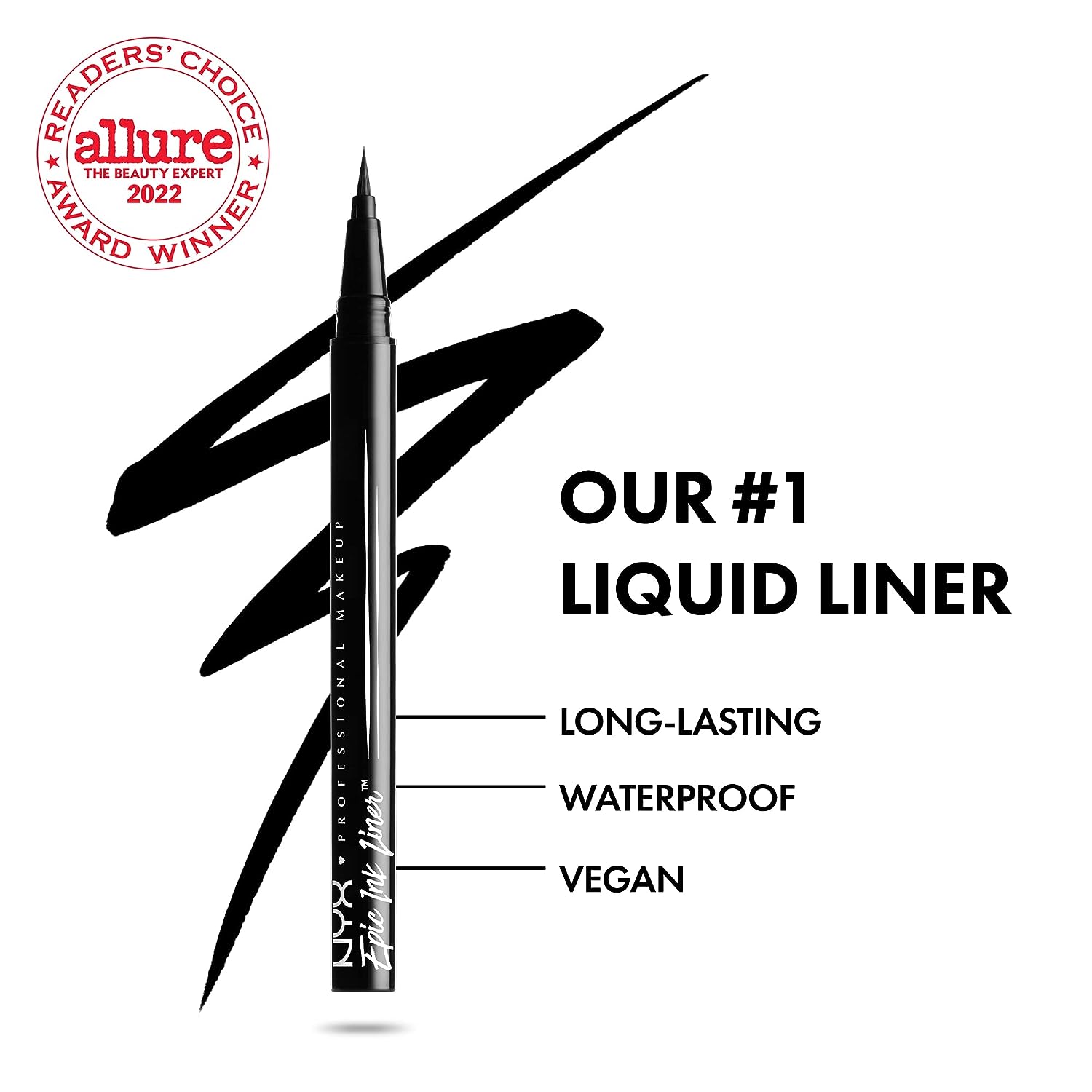 NYX PROFESSIONAL MAKEUP Epic Ink Liner, Waterproof Liquid Eyeliner-Black, Vegan Formula &amp; Mechanical Eyeliner Pencil, Black &amp; Mechanical Eyeliner Pencil, White
