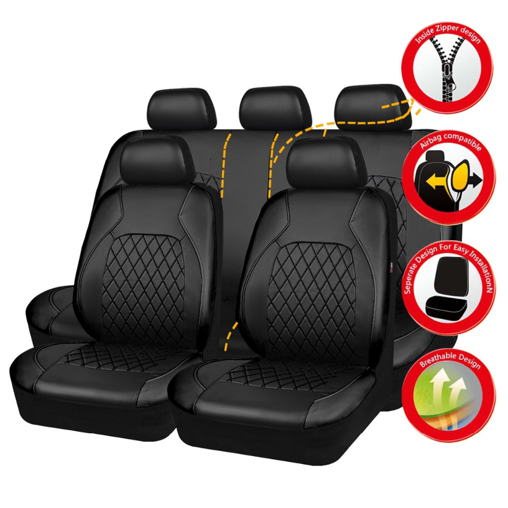 Upgrade Your Car Interior With 9Pcs/Set Quilted Leather Thread Pressing Seat Covers - Airbag Compatible &amp; Breathable!