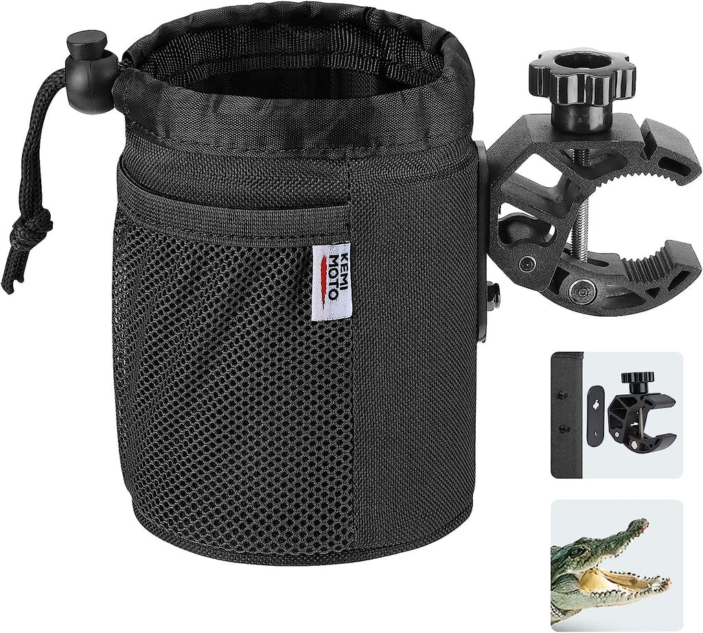 kemimoto Motorcycle Cup Holder, Oxford Fabric Motorcycle Drink Holder with 0.6"-1.5" Alligator Clamp, Universal Water Bottle Holder for Motorcycle, ATV/UTV, Scooter, Boat, Kayak, Bike, Walker