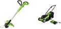 Greenworks 24V 13 in. Brushless TORQDRIVE String Trimmer and 13-Inch Cordless (2-in-1) Push Lawn Mower, 4.0Ah USB Battery (USB Hub) and Charger Included