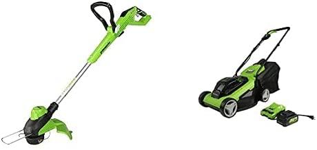 Greenworks 24V 13 in. Brushless TORQDRIVE String Trimmer and 13-Inch Cordless (2-in-1) Push Lawn Mower, 4.0Ah USB Battery (USB Hub) and Charger Included