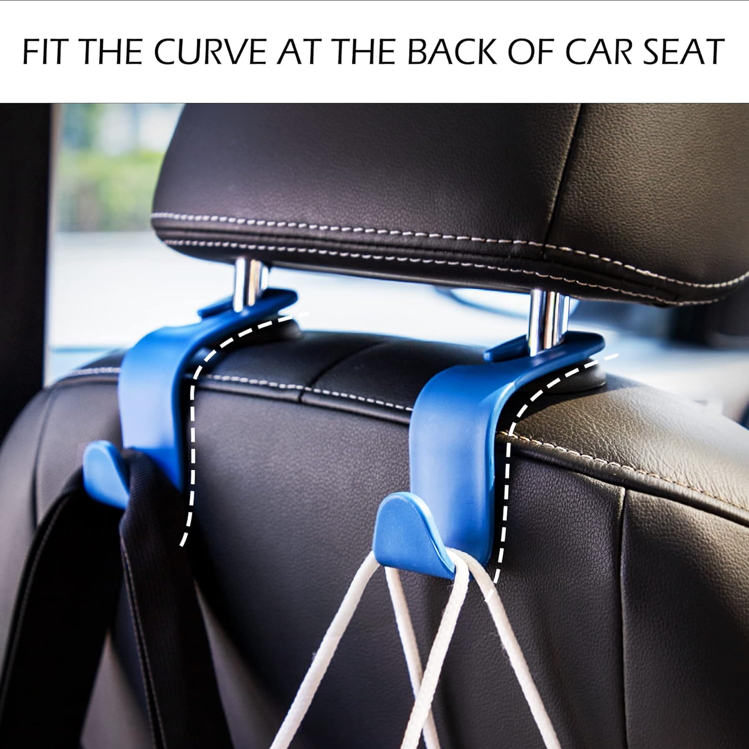 LivTee Car Seat Headrest Hook, Car Headrest Hidden Hook, 4 Pack Universal Auto Car Back Seat Hook Organizer for Purse Coat, Car Interior Accessories (Blue)