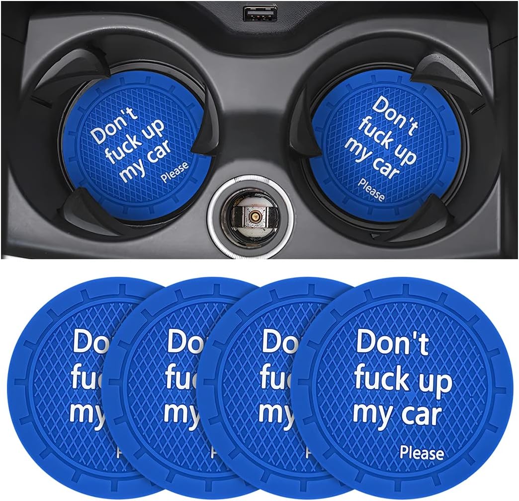 8sanlione Car Cup Coaster, 4Pcs 2.75 Inch Auto Cup Holder Insert Coasters, Non-Slip Waterproof Embedded Drink Mat, Automotive Interior Accessories for Men and Women (D Blue/4PCS)