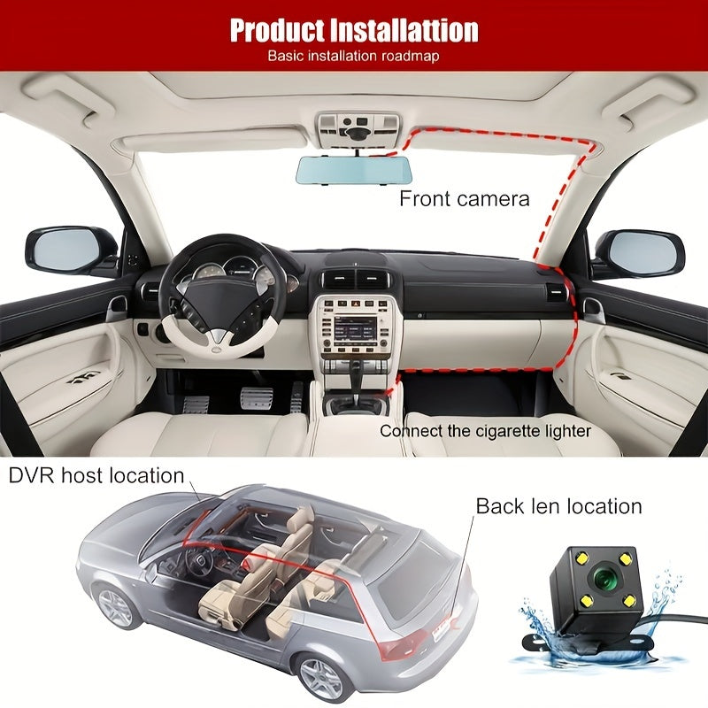 3 Camera Lens Car DVR, 3-Channel Dash Cam HD 1080P Front And Rear Dual Lens Dashcam ParLot Monitoring, Infrared Night Vision Image