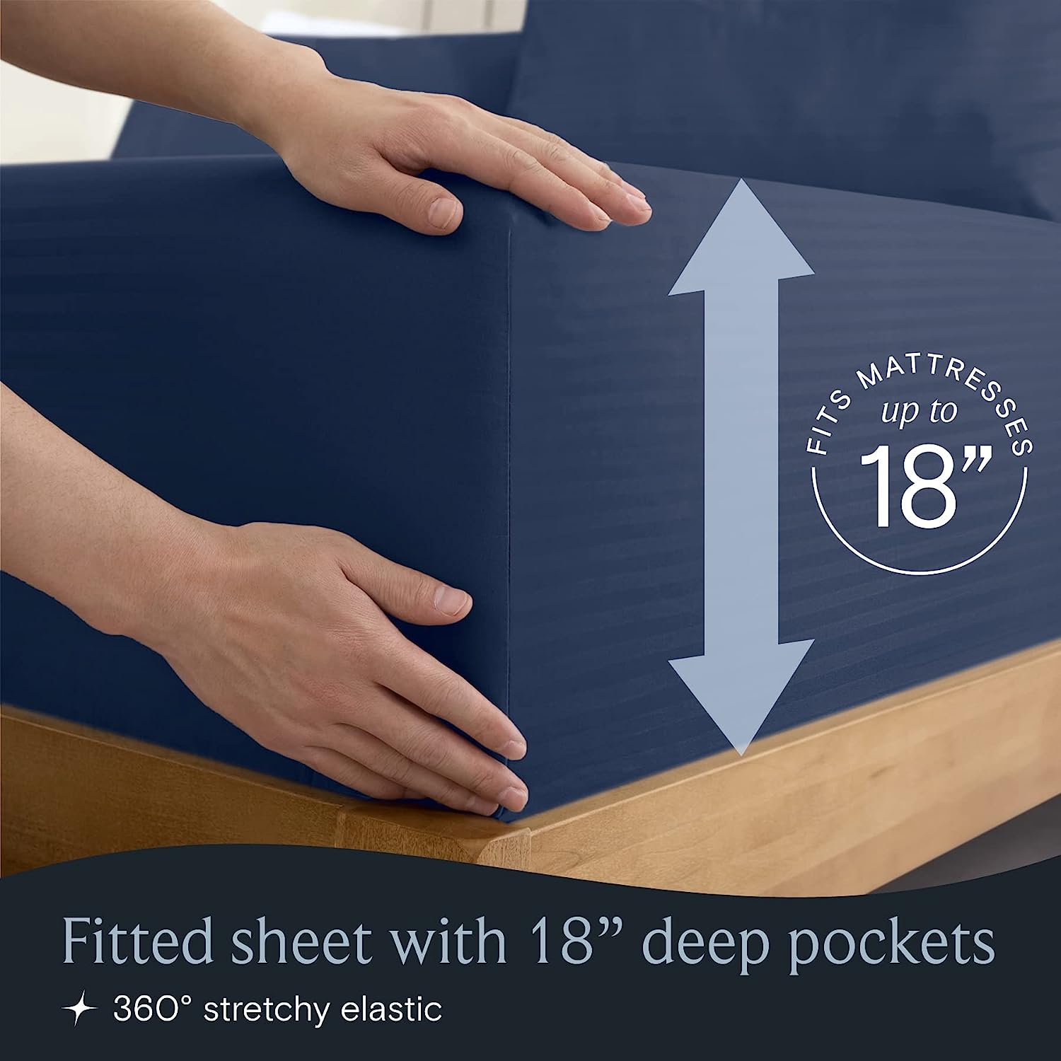 LuxClub Striped Sheets Set, 4 PC Striped Bed Sheets Set Twin Size for Boys and Girls, Deep Pockets 18" Eco Friendly Wrinkle Free Kids Fitted Sheets Machine Washable Hotel Bedding (Twin XL, Navy)