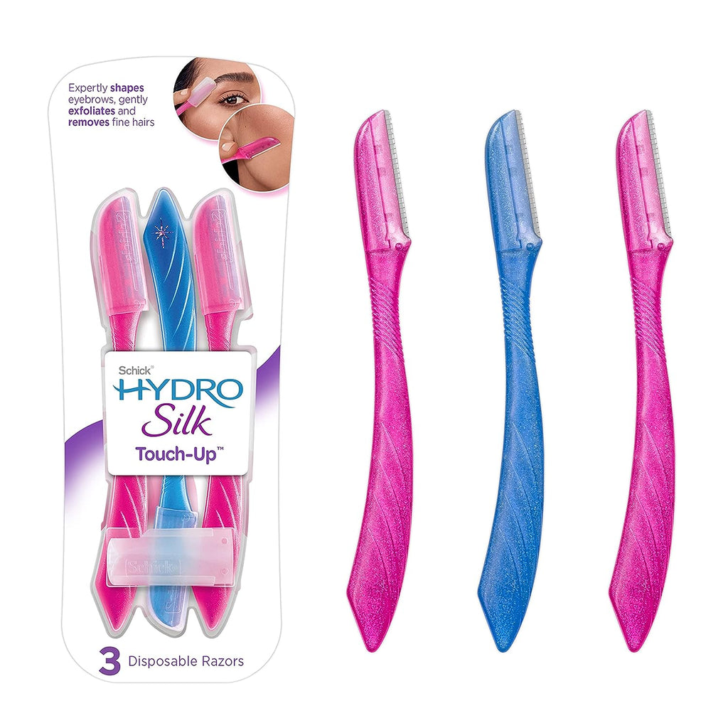 Schick Hydro Silk Touch-Up Exfoliating Dermaplaning Tool, Face &amp; Eyebrow Razor with Precision Cover- 3 Count | Dermaplaning Razor For Women