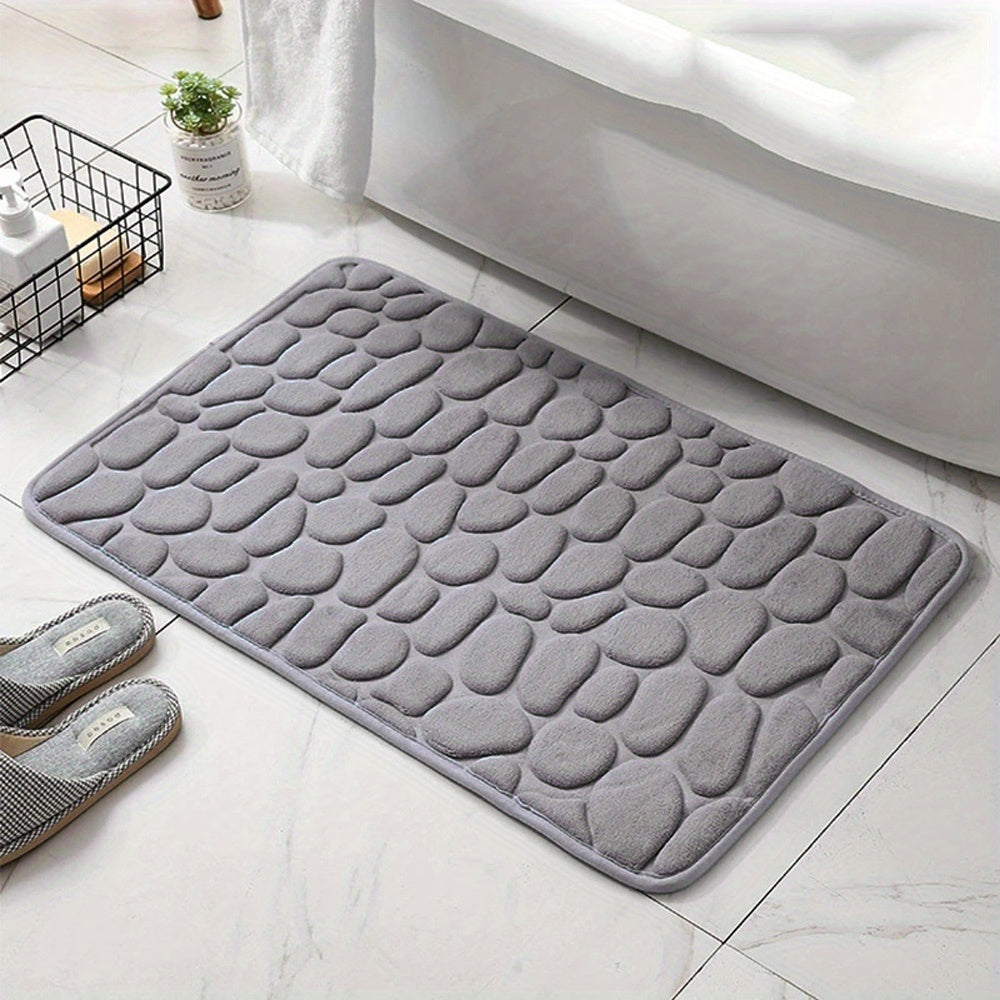 1pc Soft And Comfortable Memory Foam Bath Rug With Cobblestone Embossment - Rapid Water Absorbent And Washable - Non-Slip Bathroom Accessories