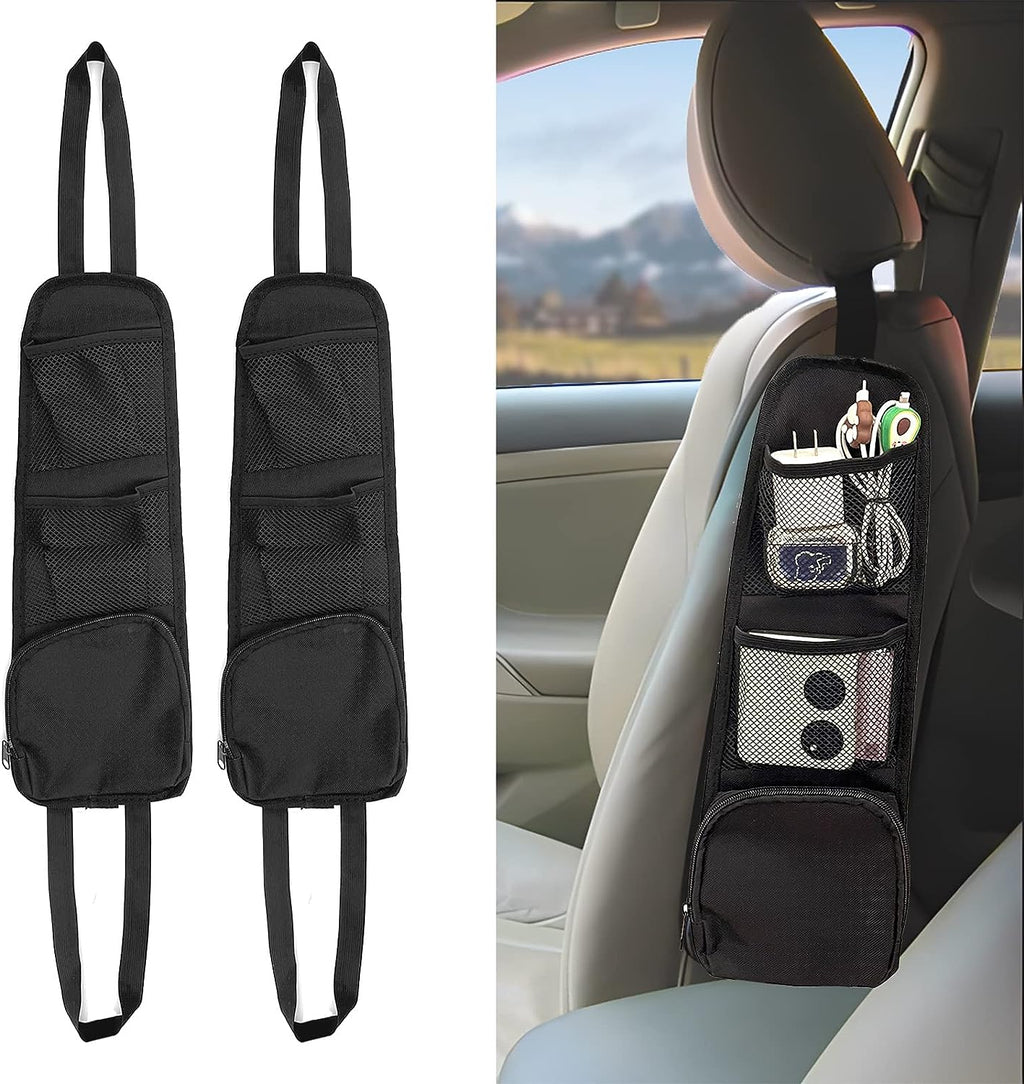 QUICTO 2PCS Car Seat Storage Hanging Bag, Multi-Pocket Seat Side Organizer, Car Multifunctional Mesh Net Pocket, Can Hold Mobile Phone, Wallet, Glasses, Suitable for Cars, SUVs, Trucks