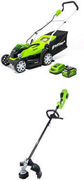 Greenworks 14-Inch 40V Cordless Lawn Mower with 14-Inch 40V Cordless String Trimmer (Attachment Capable) Battery Not Include