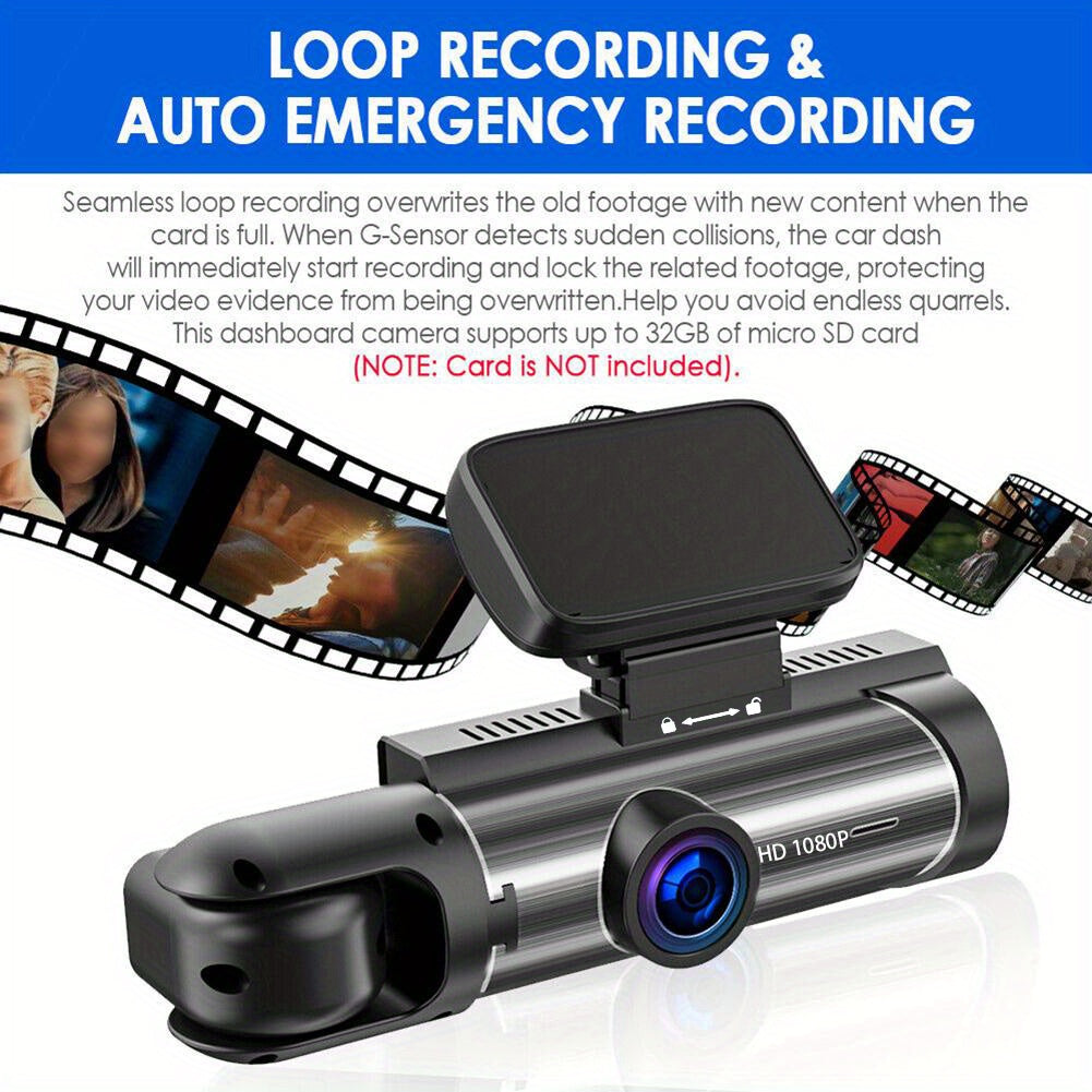 Dash Cam 3.16 Inch Dual Lens Dash Cam, Front -in Camera G Sensor HD Night Vision Wide Angle Car DVR