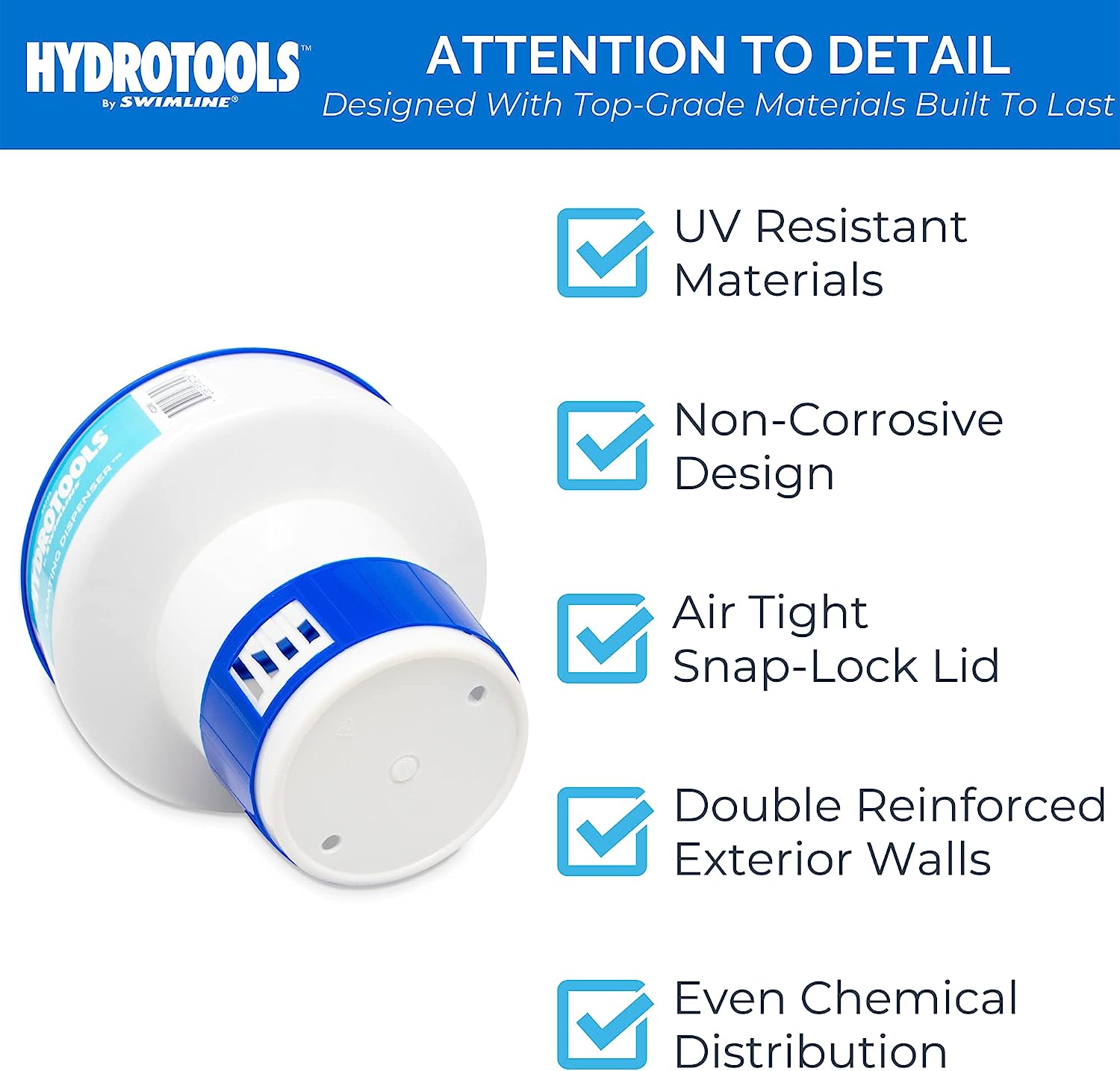 HYDROTOOLS BY SWIMLINE 8725 Large Capacity Pool &amp; Spa Chemical Dispenser | Compatible With Bromine &amp; Chlorine Supports 1-3’’ Tablets | Adjustable Control Ring For Customizable Flow Rate