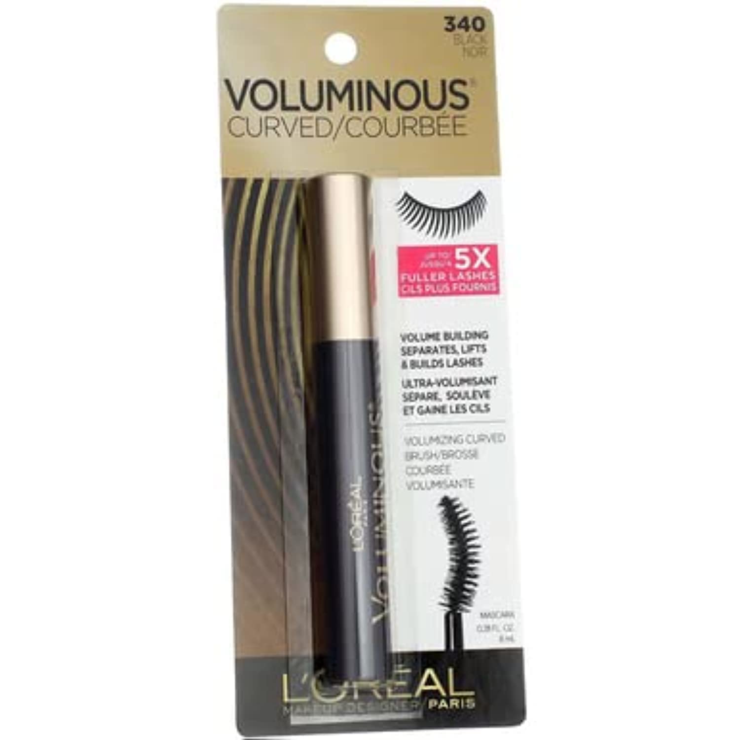 L’Oreal Paris Makeup Voluminous Mascara Original, Curved Brush Lifts &amp; Builds Lashes Up To 5X Volume, Clump Free, Smudge Free, Black, 0.28 Fl Oz