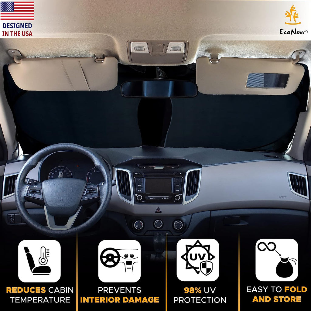 EcoNour Foldable Sunshade for Car Windshield | Dashboard Shield for Your Vehicle | Auto Window Shades for UV Rays and Sun Screen Protection | Suits for Most Sedans, SUVs, and Vans