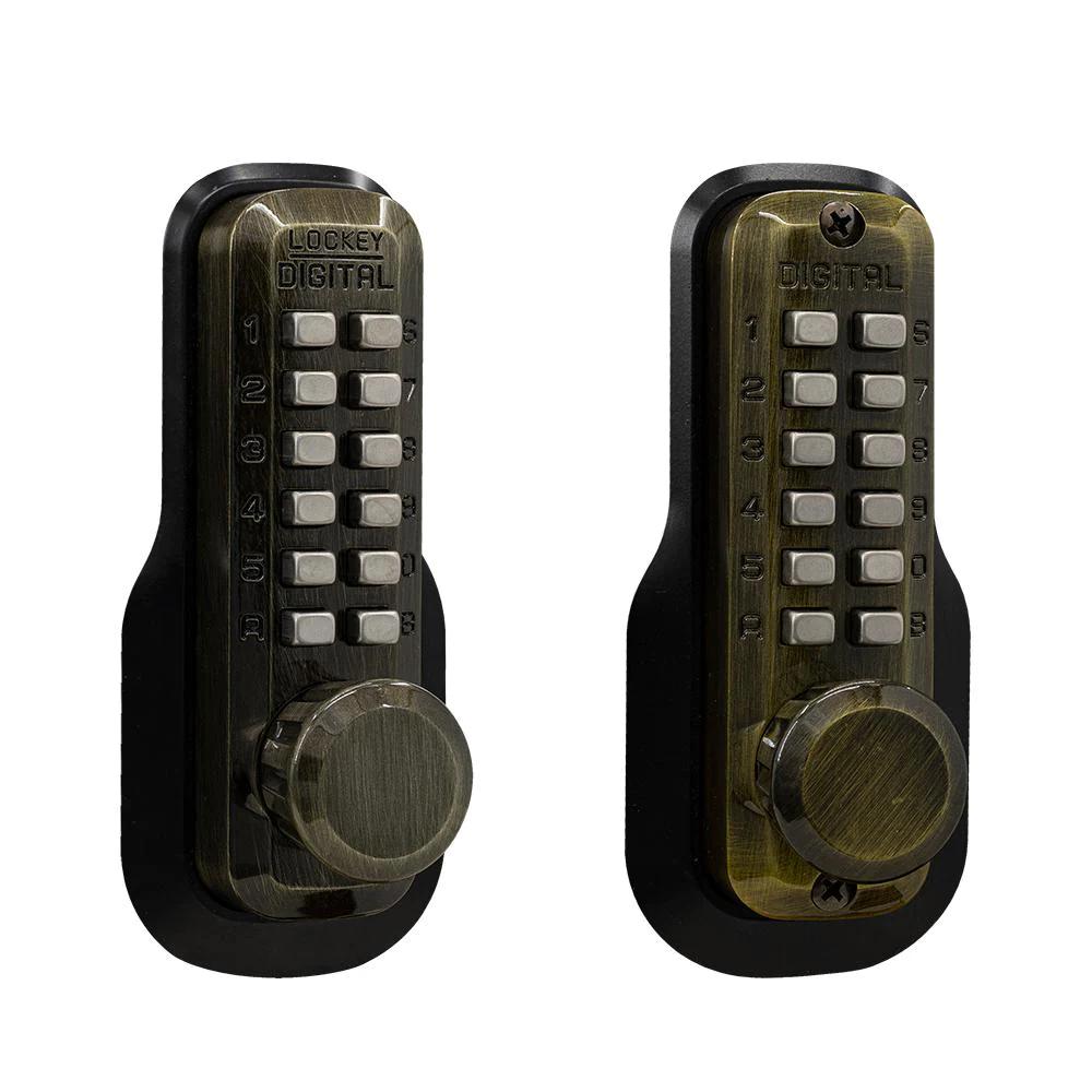 M230-DC Antique Brass Mechanical Keyless 5 in. L x 1-1/2 in. W x 1-7/8 in. D Storeroom Knob w/DeadlocSpring Latch