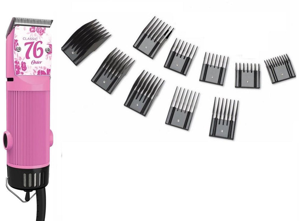 Oster Classic 76 Pink Color Flower Limited Edition Hair Clipper 10 PC Comb Set