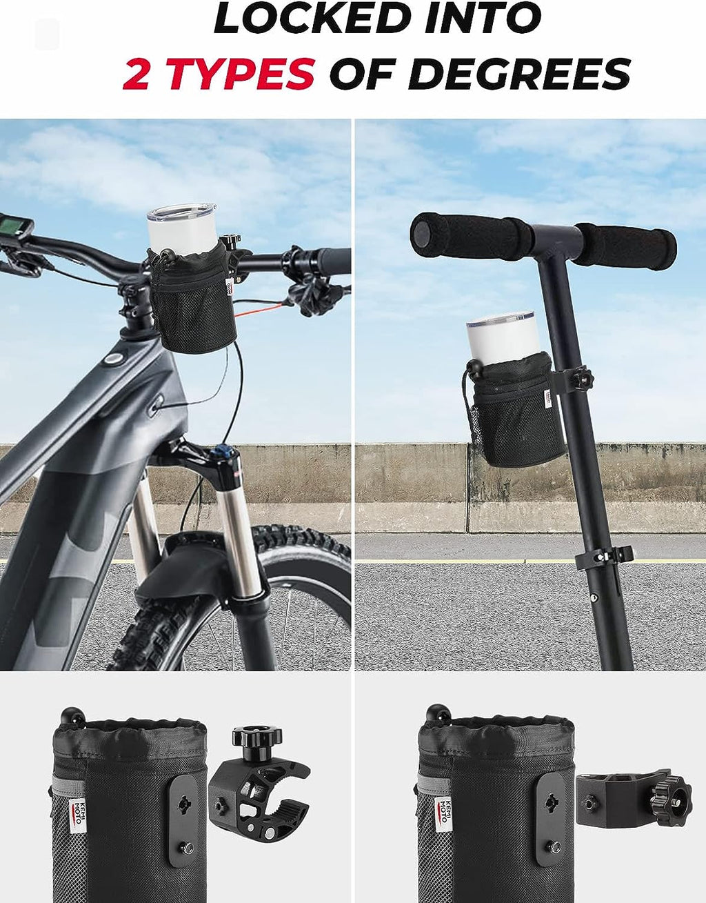 kemimoto Wheelchair Cup Holder, Oxford Fabric Drink Cup Can Holder with Drain and Alligator Clamp, Bar Cup Holder for Motorcycle, ATV, Scooter, Marine Boat, Kayak, Bike, Wheelchair, Walker, Golf Cart