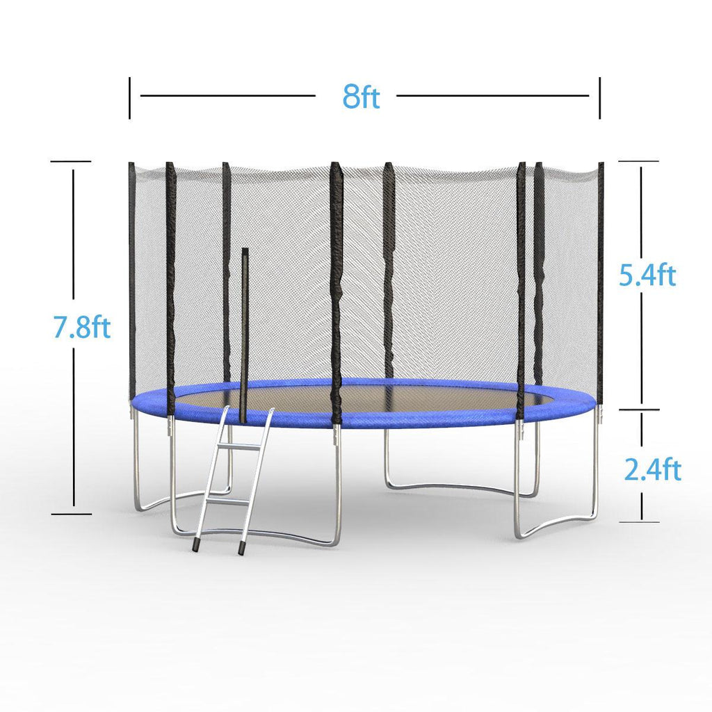 8ft Trampoline with Enclosure,300 LBS Weight Capacity for 5-6 Kids, Spring Cover Padding and Ladder,Outdoor Fitness Trampoline for Kids, Adults
