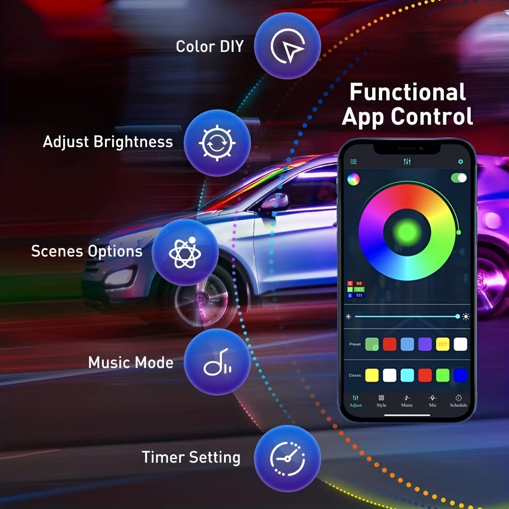16 Million Dream Colors Chasing - Underglow Kit For Cars, SUVs &amp; Trucks With App &amp; Remote Control