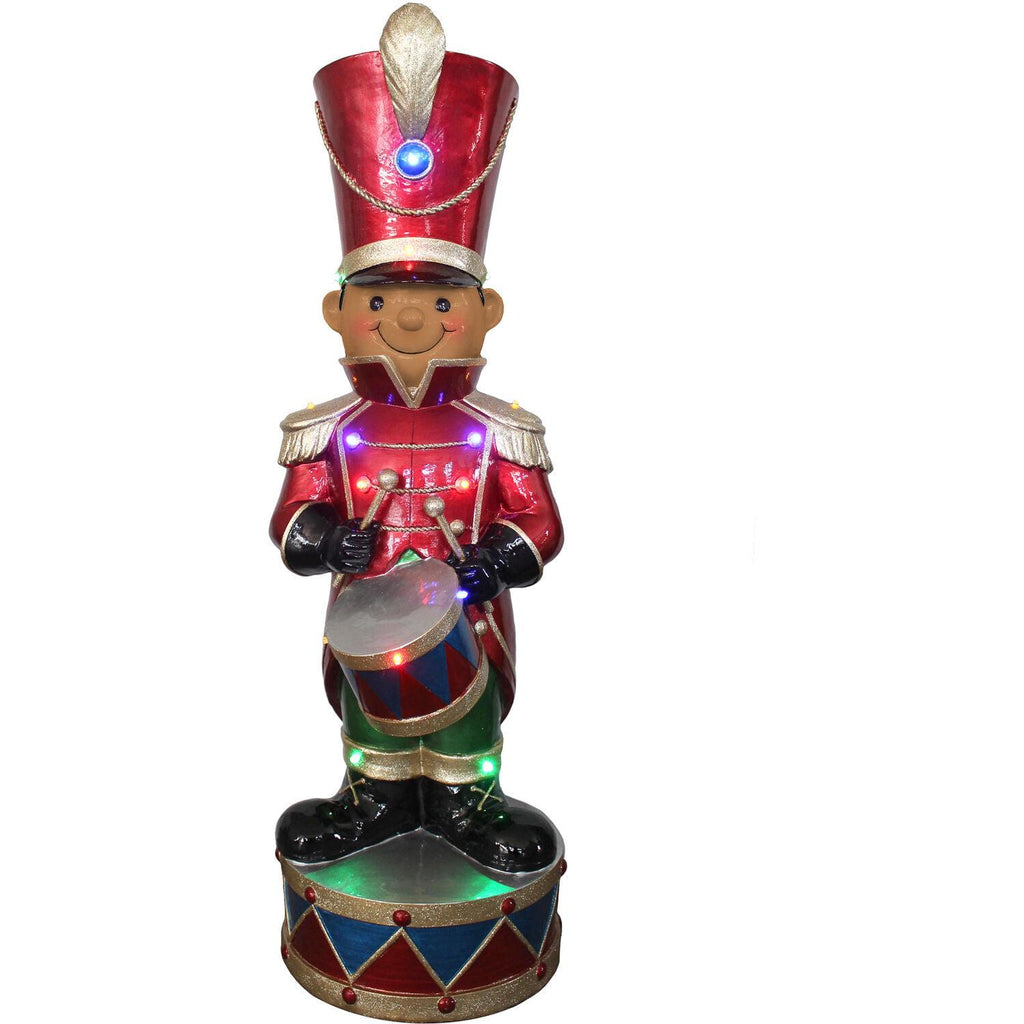 Fraser Hill Farm African American Nutcracker with Drum Figurine, 35 Inches Tall | Resin Soldier with LED Lights | Great Christmas Decor for Living Room, Kitchen, or Den | Red | FFRS035-1SOL-RDAA