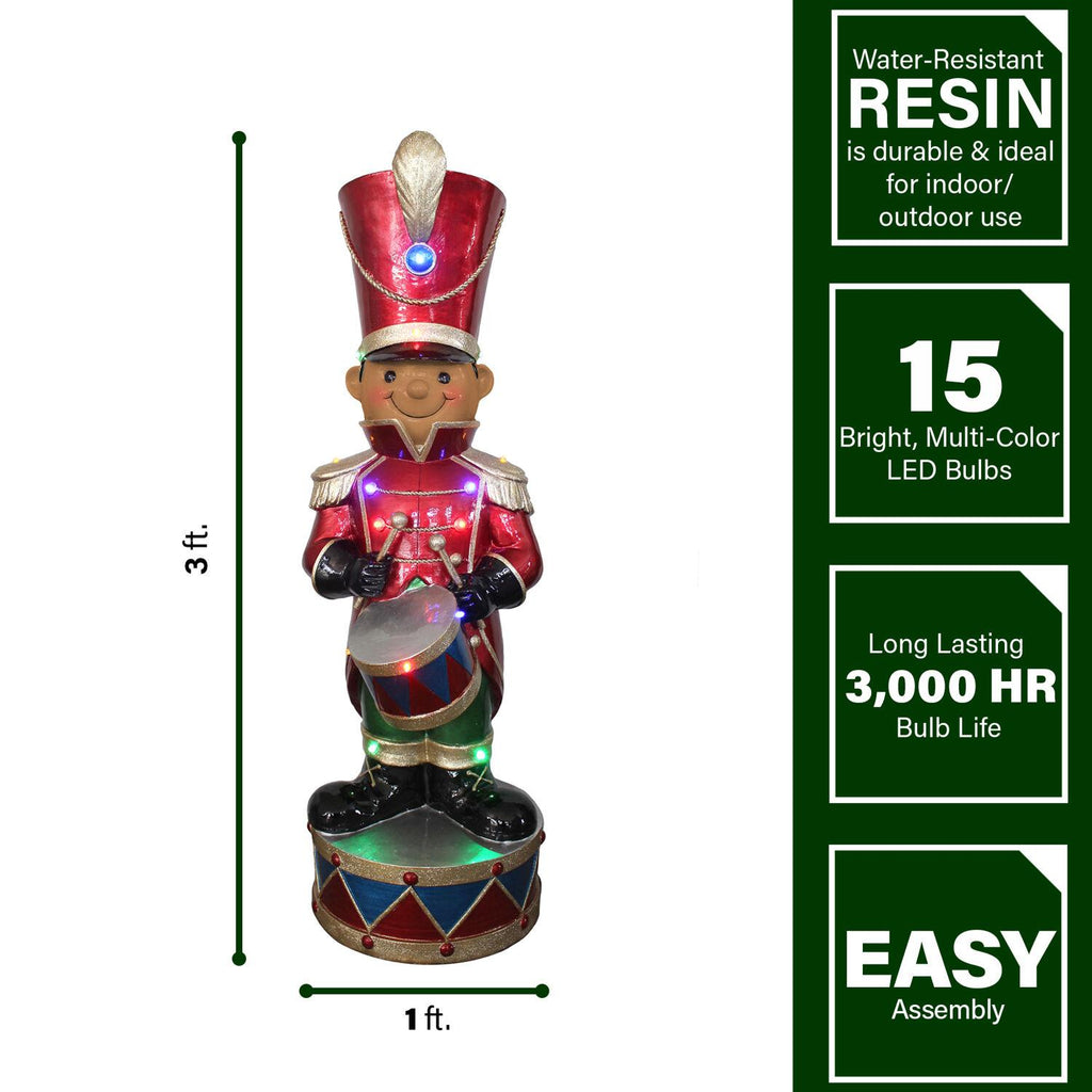 Fraser Hill Farm African American Nutcracker with Drum Figurine, 35 Inches Tall | Resin Soldier with LED Lights | Great Christmas Decor for Living Room, Kitchen, or Den | Red | FFRS035-1SOL-RDAA