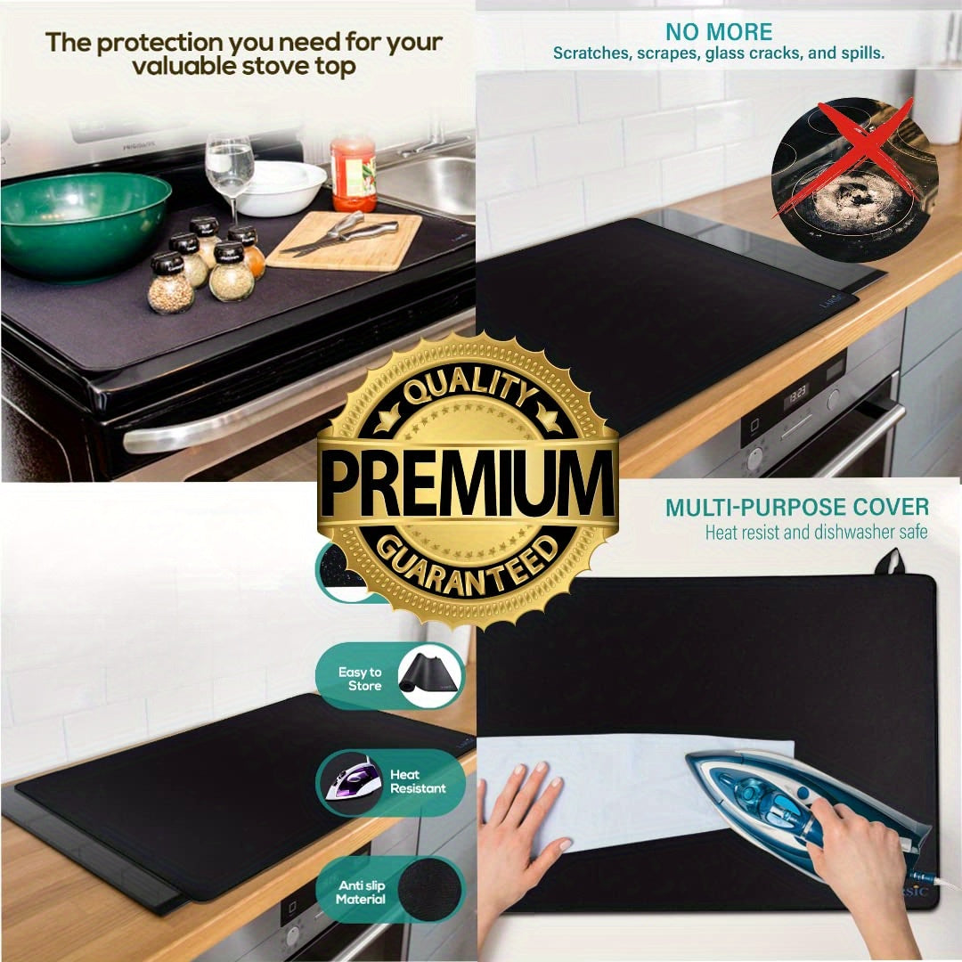 Stove Covers, Heat Resistant Glass Stove Top Cover , For Electric Stove LarCooktop Cover, Anti-Slip Coating Waterproof Stove Gap Foldable
