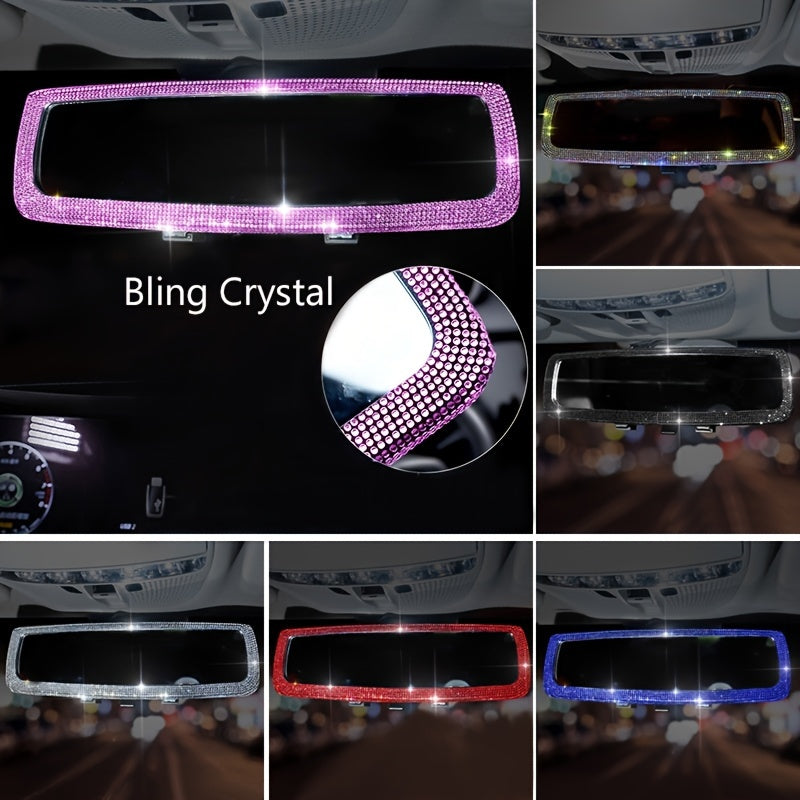 Car Rearview Mirror Cover, Interior Universal Auto Rear View Mirror Bling Rhinestone Luxury Surface Mirror Cover Auto Accessories