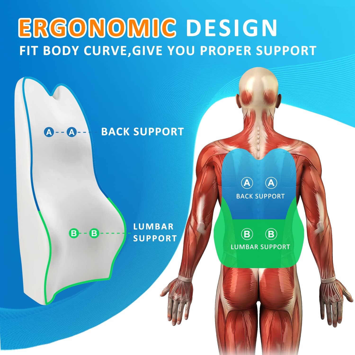 Lumbar Support Pillow for Car-Memory Foam Car Back Support for Driving Fatigue/Back Pain Relief - Dual Straps Better Fix The Back Support for Car -Gray