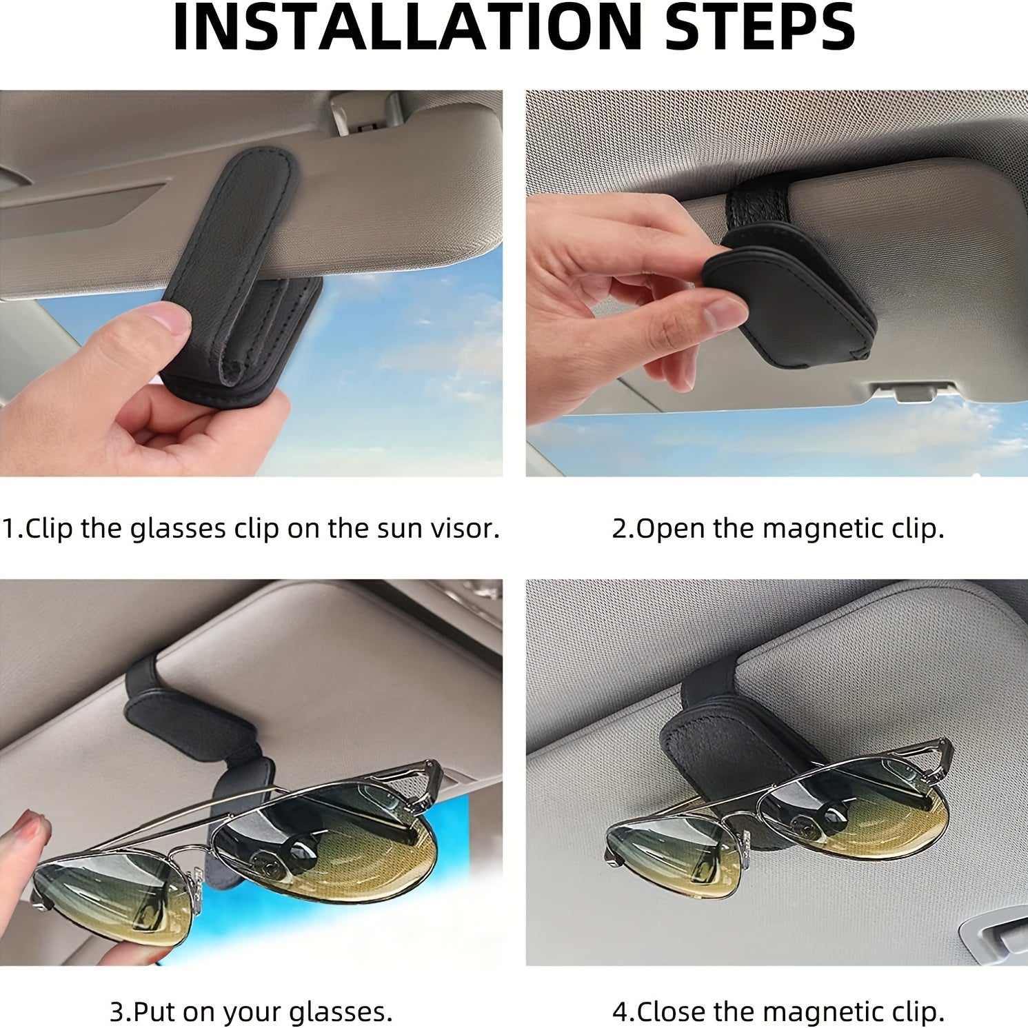 Sunglasses Holders For Car, Magnetic Genuine Leather Sunglasses Clip For Car Visor, Glasses Hanger Clip, Car Interior Visor Accessories