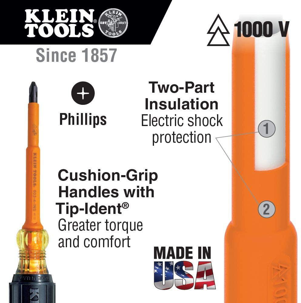 Klein Tools 33528 Insulated Screwdriver Kit with Carrying Case, 1000 V, Cushion Grip, 9-Piece