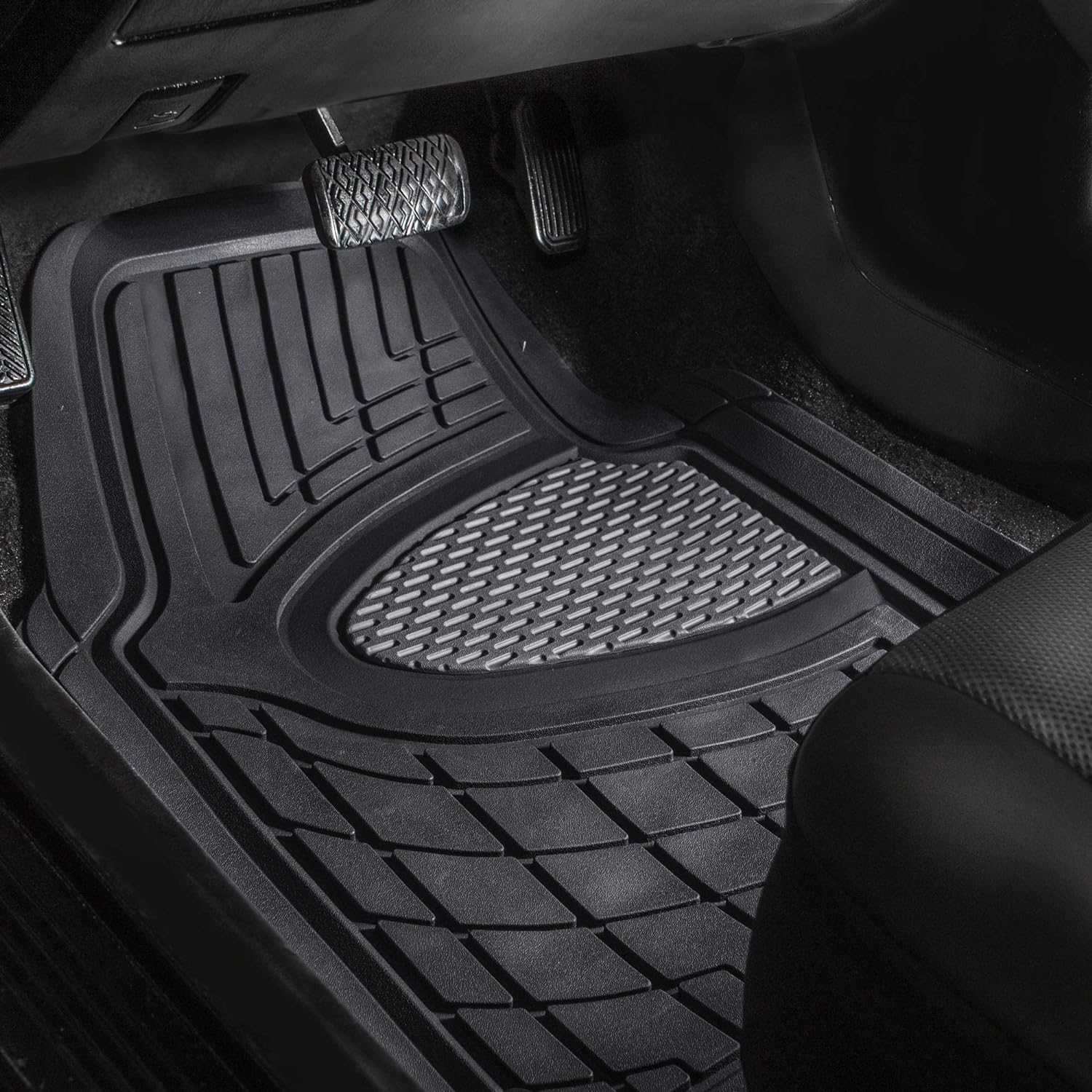FH Group Automotive Floor Mats - Heavy-Duty Rubber Floor Mats for Cars, Universal Fit Full Set, Climaproof Floor Mats, Trimmable Floor Mats for Most Sedan, SUV, Truck Floor Mats Gray Black