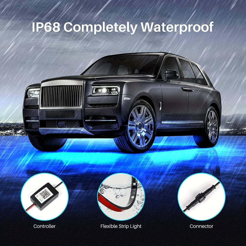 4pcs RGB Car Led Lights Bar,Car Led Lights With App, Music Mode Car Underglow Strip Lights, Waterproof Underglow LED Light Kit For SUVs,Trucks
