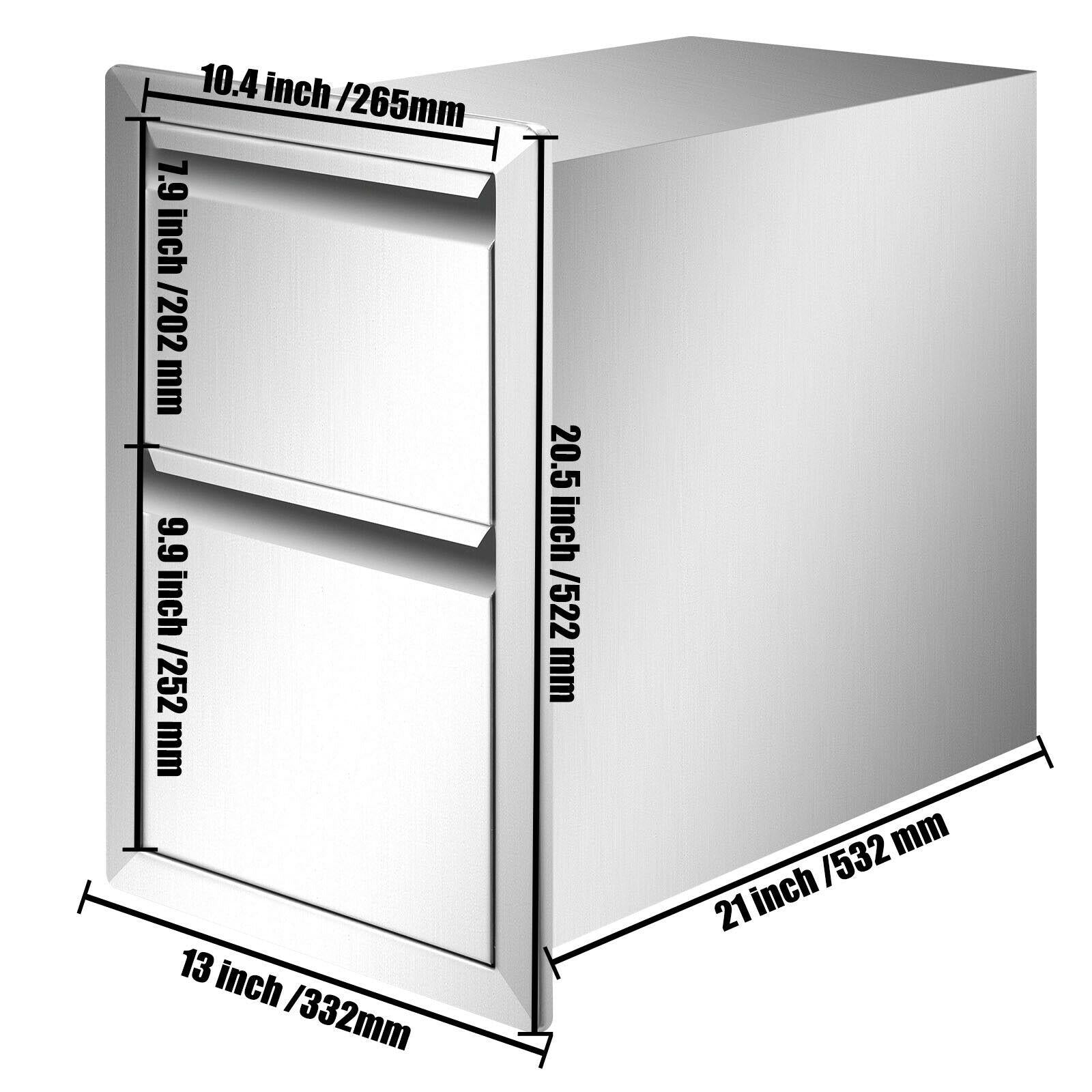 13"WX20.5"H BBQ Drawer Outdoor Kitchen Chest of Drawers Double  Steel