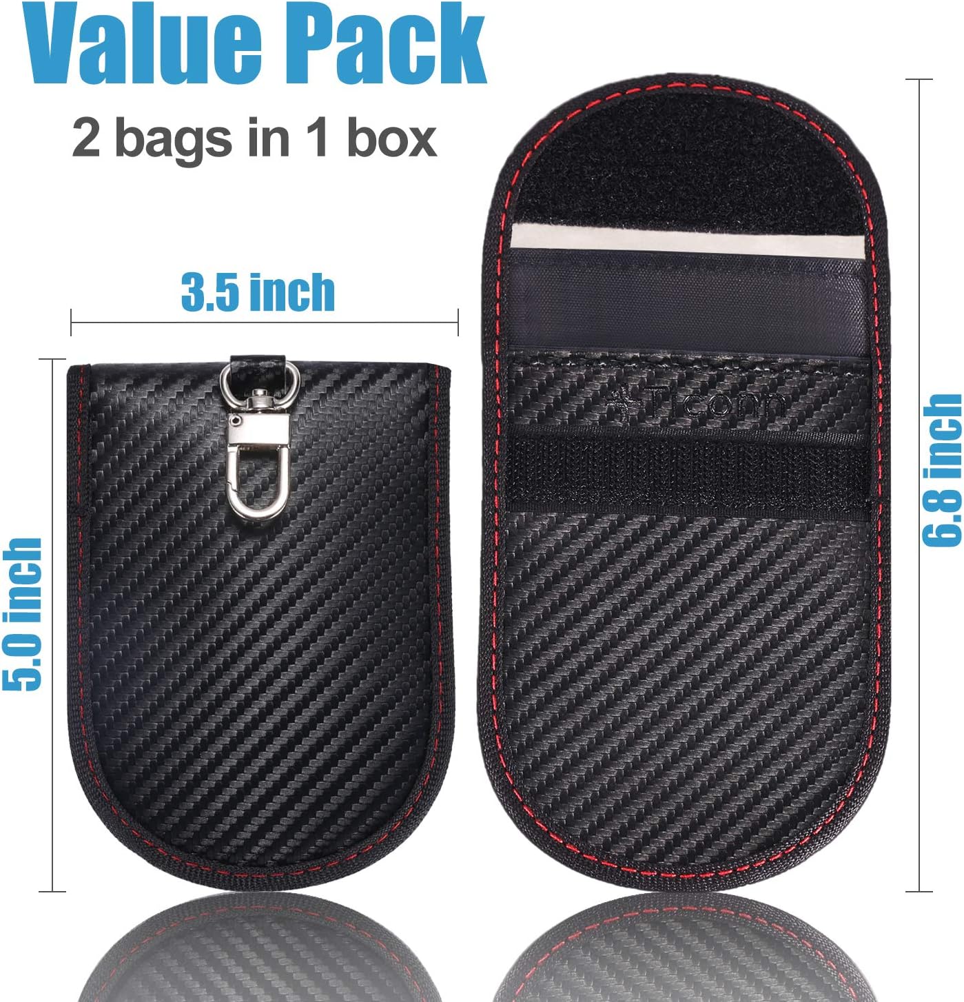 Faraday Bag for Key Fob (2 Pack), TICONN Faraday Cage Protector - Car RFID Signal Blocking, Anti-Theft Pouch, Anti-Hacking Case Blocker (Carbon Fiber Texture)