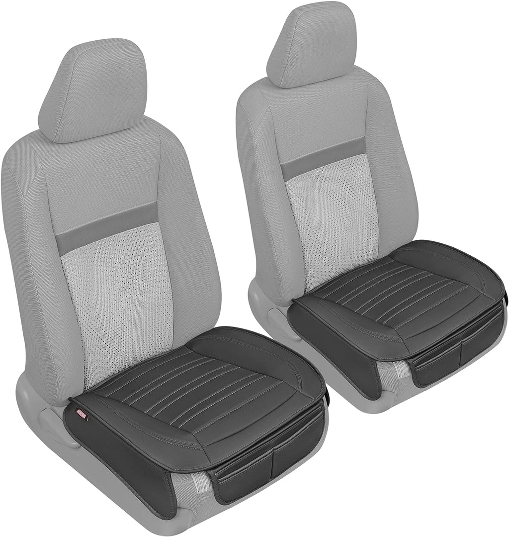 Motor Trend Seat Covers for Cars Trucks SUV, Faux Leather 2-Pack Black Padded with Storage Pockets, Premium Interior Car Seat Cover