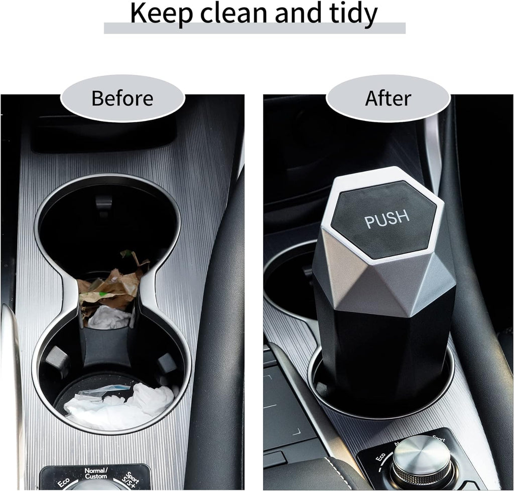 JUSTTOP Car Trash Can with Lid, Diamond  Small Automatic Portable Trash Can, Easy to Clean, Used in Car Home Office (Silver)